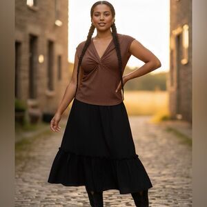 Anthropologie W5 NWT Twist Front Double-Layer Top in Acorn Size Small